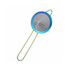 A bar mesh strainer with a metallic blue and green finish, featuring a round mesh sieve and a long handle.