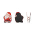 A festive acrylic magnetic clip in the shape of Santa Claus, featuring red and white colours with a logo on one side.