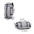 A grey convertible bucket backpack duffel bag with adjustable straps and multiple compartments. Features a logo.