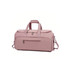 A pink convertible backpack duffel garment bag with two handles, a detachable strap, and a front zip pocket.
