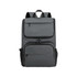 A grey business laptop backpack with multiple compartments and a mesh side pocket. It features a logo on the front.