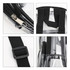 A clear mini backpack with a black zipper, straps, and buckle detailing. It features a transparent design.