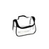 A transparent cosmetic bag with black accents, featuring a zippered closure and a top handle.