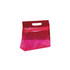 A transparent cosmetic pouch in vibrant pink with a zippered pocket and a handle.