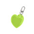 A heart-shaped reflective keychain in bright lime green with a metal clip.