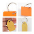 Custom shape plastic key tags in vibrant orange and yellow, attached to a metal ring for easy carrying.