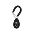 A black pet training clicker with a coiled lanyard and a metal clip. Features a circular button for easy use.