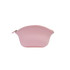 A pink silicone cosmetic bag with a rounded design and a zip closure. It features a subtle logo.