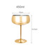 A gold stainless steel cocktail coupe with a polished finish, measuring 16.5 cm tall and 10 cm wide, featuring a logo.