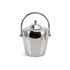 A stainless steel cooler bucket with a shiny finish and a hinged handle. The lid is domed with a decorative knob.