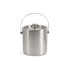 A stainless steel ice bucket with a lid and a handle. It has a sleek, polished finish.