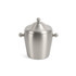 A stainless steel ice bucket with a smooth finish and decorative lid, featuring two rounded handles.