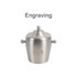 A stainless steel ice bucket with a lid and round handles, featuring a logo on the front.