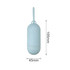An eco-friendly, light blue pill-shaped pet waste bag dispenser with a hanging loop, measuring 105mm by 45mm.