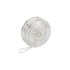 A transparent yoyo with a white string, featuring a circular design and a central axle.