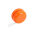 An orange classic yoyo with a white string attached. The surface has a shiny finish.