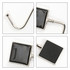 A square, black desk hook with a shiny silver metal finish, featuring a curved hook end.