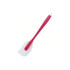 A silicone spatula with a red handle and a white spatula head, featuring a hole for hanging.