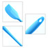 A blue spatula with a flat head and a handle featuring a hole for hanging. The spatula has a smooth finish.