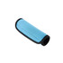 A blue neoprene luggage grip with a black trim, designed for comfortable handling. Features a logo.