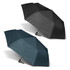 A black and green umbrella set, featuring a sleek design with handles and a logo on the fabric.