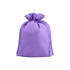 A purple non-woven drawstring bag with a gathered top and a logo featured on the surface.