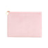A durable flat makeup bag in a soft pink shade with a gold zip and a small charm.
