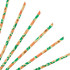 A collection of custom disposable 4-ply straight angled paper straws in orange and green leaf patterns.