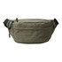 A large bum bag in olive green with a zippered front pocket and an adjustable black strap.