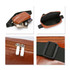 A brown polyurethane fanny pack with an adjustable strap, featuring multiple compartments and a sleek zipper closure.