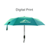 A 21'' automatic compact folding umbrella in teal and green with a handle and a logo.