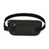 A black fanny pack features multiple zippered compartments and a breathable strap. It includes a logo on the side.