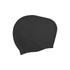 A silicone swim cap for women, designed for long hair, in a solid black colour. It features a logo.