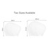 A silicone swim cap for women in white, available in two sizes, with measurements displayed.