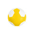 A yellow and white machine-stitched PU handball with a textured surface and hexagonal panels.