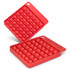 A red silicone Pop Bubble Board featuring a grid of bubbles in a square shape, with one board stacked on top of another.