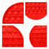 A red round fidget toy with multiple raised bubbles for popping, featuring a smooth silicone surface and a logo.