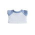 A plush doll raglan T-shirt featuring blue sleeves and a white body, with a ribbed neckline. It includes a logo.
