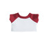 A plush doll raglan t-shirt in white with red sleeves, featuring a ribbed collar. The item has a logo.