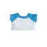 A plush raglan t-shirt featuring blue sleeves and a white body, designed for a doll.
