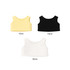 A set of three basic tank tops in yellow, black, and white, displayed in varying sizes with labels underneath.
