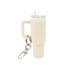 A drink bottle keyring in a soft cream colour with a straw and a handle, featuring a small keychain attachment.