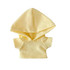 A soft, yellow plush doll hoodie with a large, pointed hood and short sleeves.
