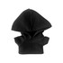 A small black hoodie designed for a plush doll, featuring a hood and short sleeves.