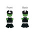 A plush doll racing suit set featuring a black and green outfit with a matching cap. Includes front and back views.