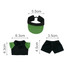A plush doll racing suit set featuring a black and green shirt, shorts, and a matching cap.