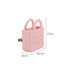 A pink mini EVA bag clip with two handles and perforated sides, measuring 77mm x 60mm x 25mm.