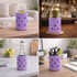 A purple EVA Holes Stubby Holder featuring multiple holes, holding a drink can and bottle, and used as a pen holder.