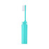 A foldable toothbrush in a vibrant turquoise casing, designed for travel and convenience.
