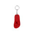 A red thongs-shaped keyring with a metal chain and ring for attaching to keys or bags.